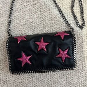 Stella McCartney Black Falabella Crossbody With Pink Stars
